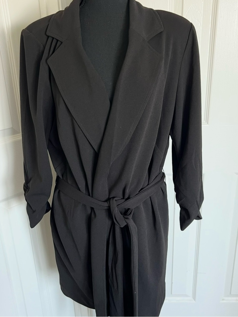 NYC Black Long Blazer Jacket w Front Tie & Cinched Sleeves Size 1X